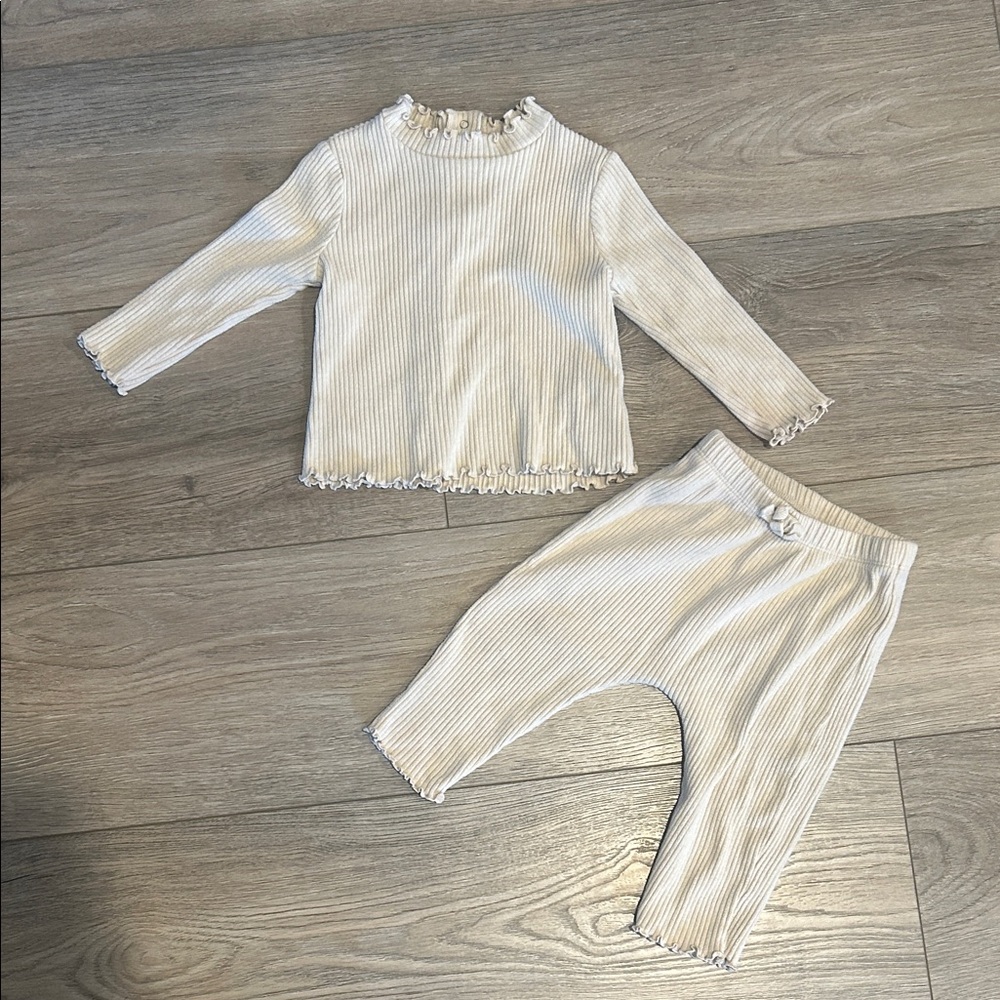 Old Navy Cream Ribbed Kids Two-Piece Pajama Set